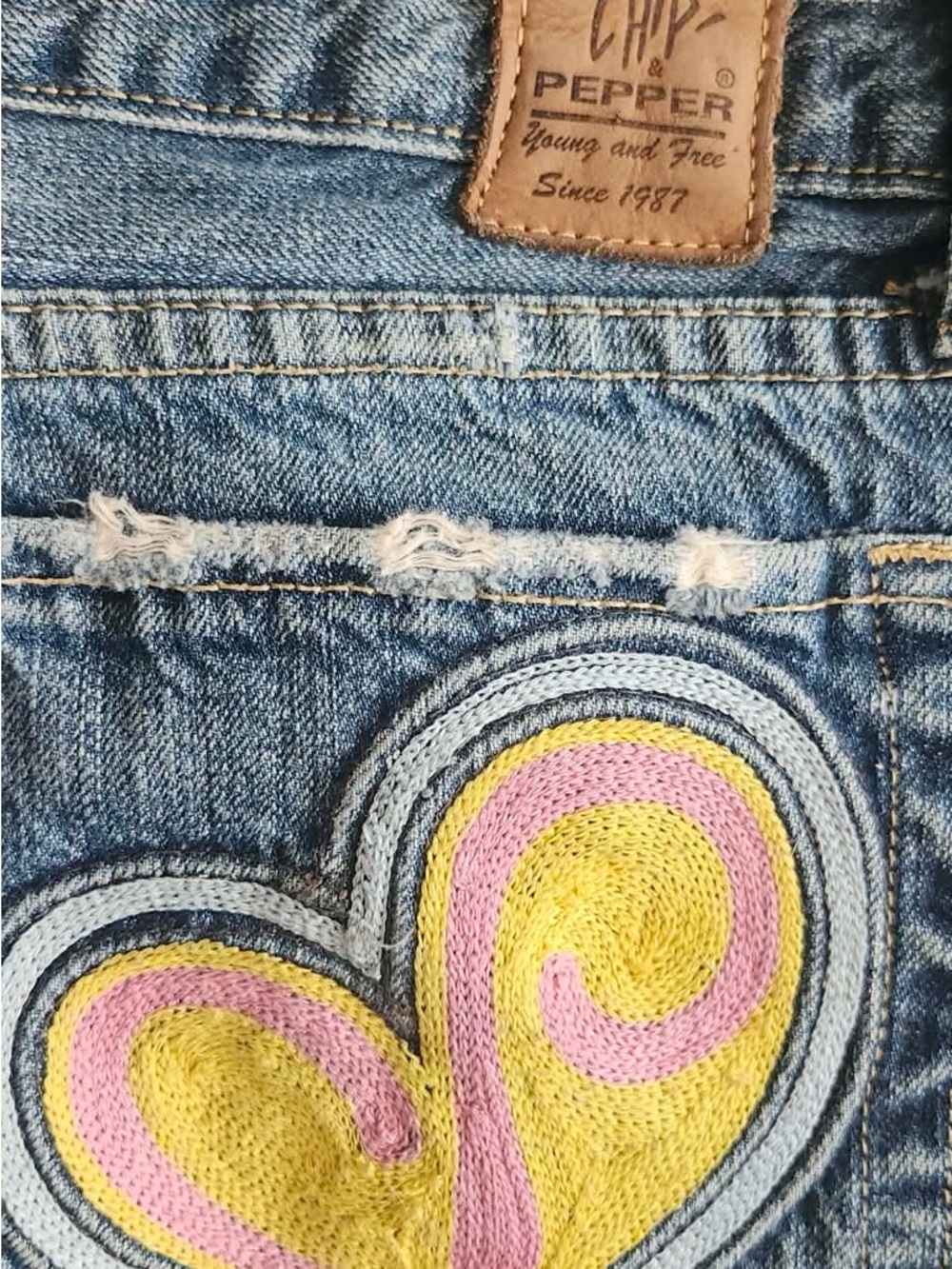 Chip & Pepper Light Blue Denim Jeans with Yellow & Pink Heart Patch
